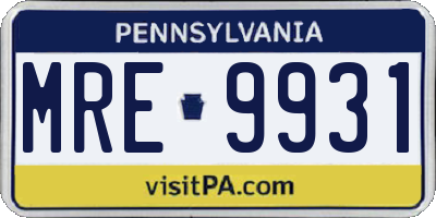 PA license plate MRE9931