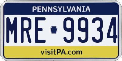 PA license plate MRE9934