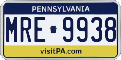 PA license plate MRE9938