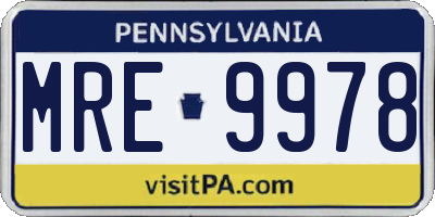PA license plate MRE9978