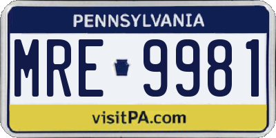 PA license plate MRE9981
