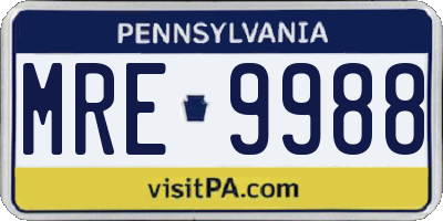 PA license plate MRE9988