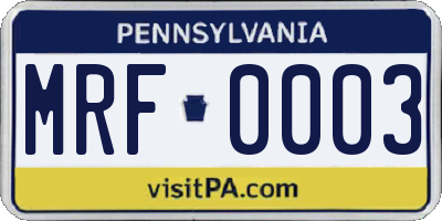 PA license plate MRF0003