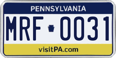 PA license plate MRF0031