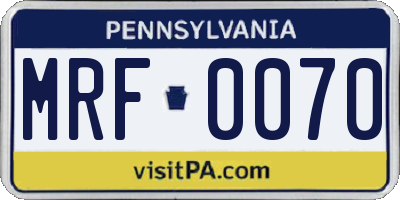 PA license plate MRF0070