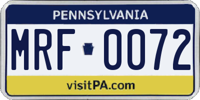 PA license plate MRF0072