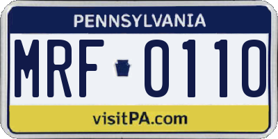PA license plate MRF0110