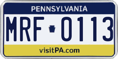 PA license plate MRF0113