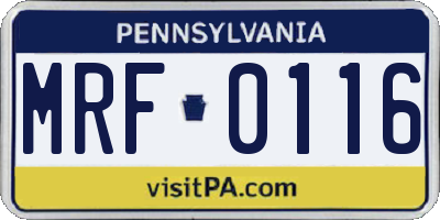 PA license plate MRF0116