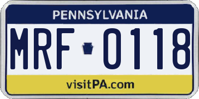 PA license plate MRF0118