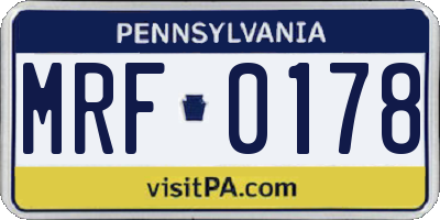 PA license plate MRF0178
