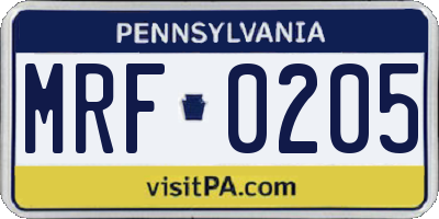 PA license plate MRF0205