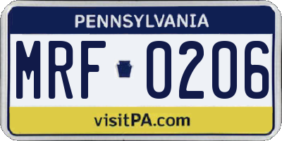 PA license plate MRF0206
