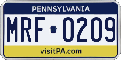 PA license plate MRF0209