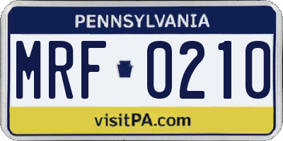 PA license plate MRF0210