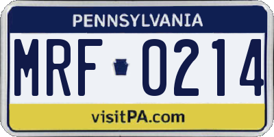 PA license plate MRF0214