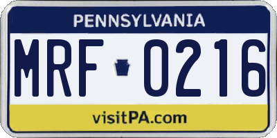 PA license plate MRF0216
