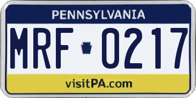PA license plate MRF0217