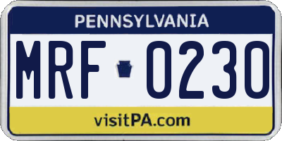 PA license plate MRF0230