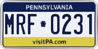 PA license plate MRF0231