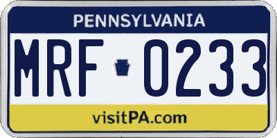 PA license plate MRF0233