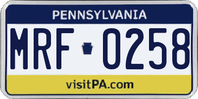 PA license plate MRF0258