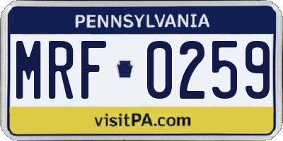 PA license plate MRF0259