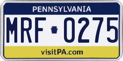 PA license plate MRF0275