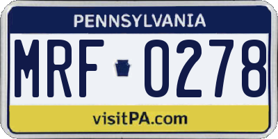 PA license plate MRF0278