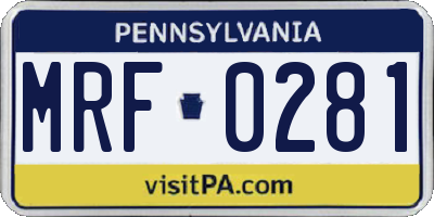 PA license plate MRF0281