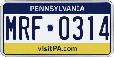 PA license plate MRF0314