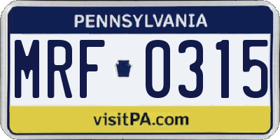 PA license plate MRF0315