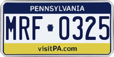 PA license plate MRF0325