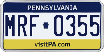 PA license plate MRF0355