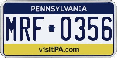 PA license plate MRF0356