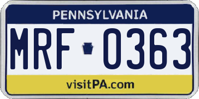 PA license plate MRF0363