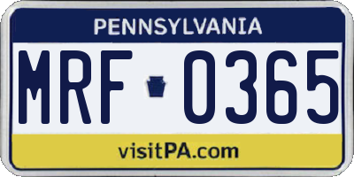 PA license plate MRF0365