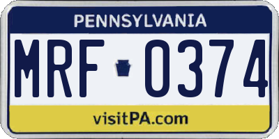 PA license plate MRF0374
