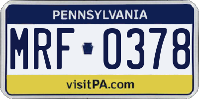 PA license plate MRF0378