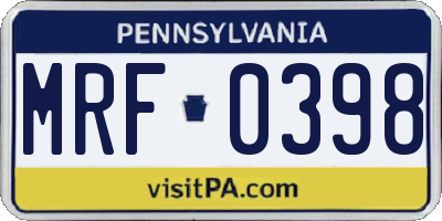 PA license plate MRF0398