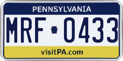 PA license plate MRF0433