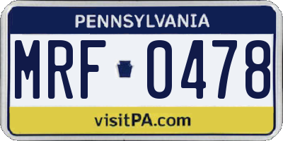 PA license plate MRF0478