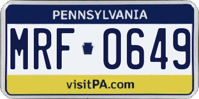 PA license plate MRF0649