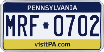 PA license plate MRF0702