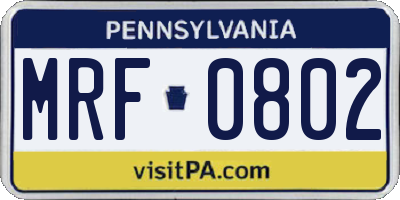 PA license plate MRF0802