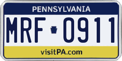 PA license plate MRF0911