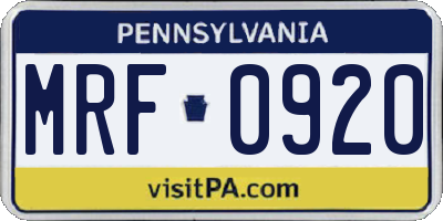 PA license plate MRF0920