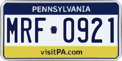 PA license plate MRF0921