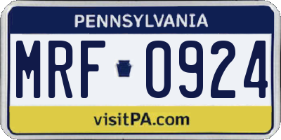 PA license plate MRF0924