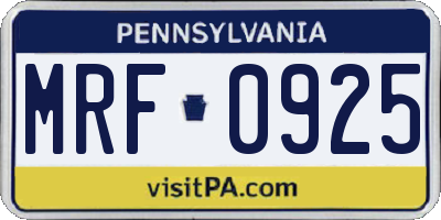 PA license plate MRF0925